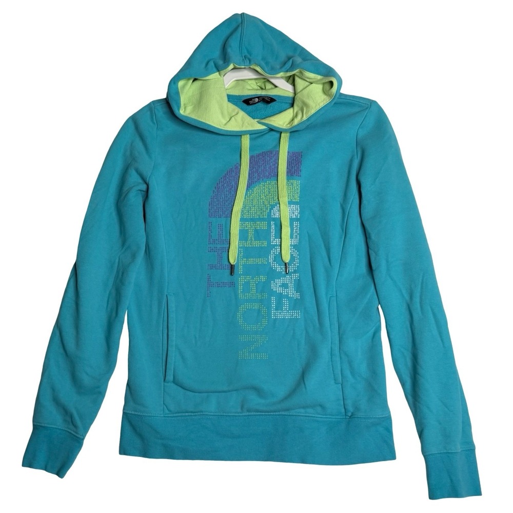 The North Face Pullover Graphic Logo Hoodie Teal Blue Womens Size Small